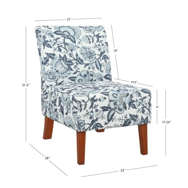 Sillón tapizado en tela azul Paisley, asiento individual, patas de madera maciza