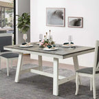 Mesa de comedor rectangular desgastada de color blanco roto y madera de caucho de 64.5 - 29.25 H x 64.57 An x 35.43 P