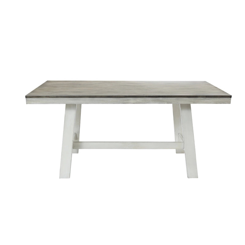 Mesa de comedor rectangular desgastada de color blanco roto y madera de caucho de 64.5 - 29.25 H x 64.57 An x 35.43 P