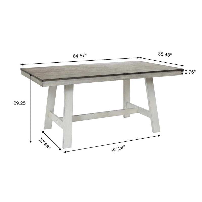 Mesa de comedor rectangular desgastada de color blanco roto y madera de caucho de 64.5 - 29.25 H x 64.57 An x 35.43 P