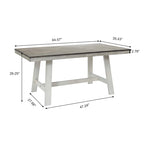 Mesa de comedor rectangular desgastada de color blanco roto y madera de caucho de 64.5 - 29.25 H x 64.57 An x 35.43 P