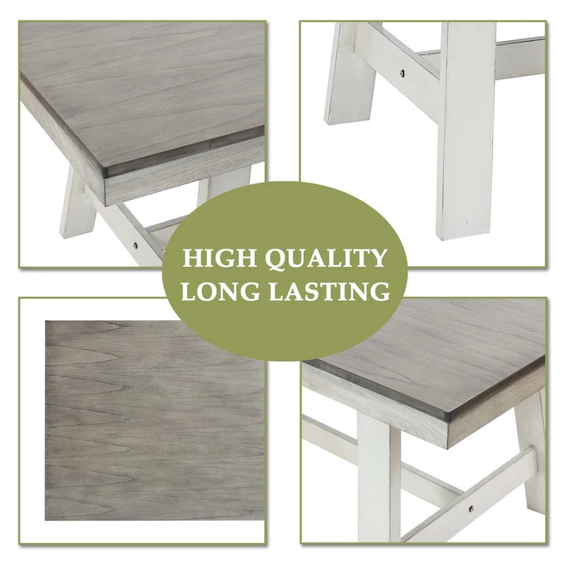 Mesa de comedor rectangular desgastada de color blanco roto y madera de caucho de 64.5 - 29.25 H x 64.57 An x 35.43 P