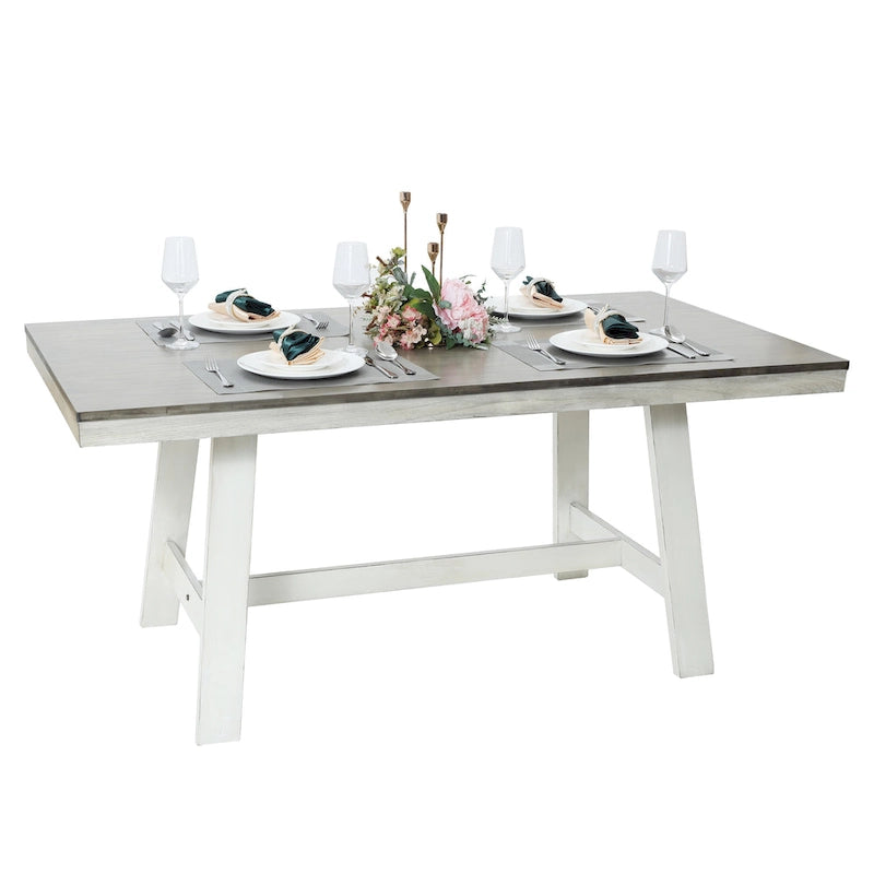 Mesa de comedor rectangular desgastada de color blanco roto y madera de caucho de 64.5 - 29.25 H x 64.57 An x 35.43 P