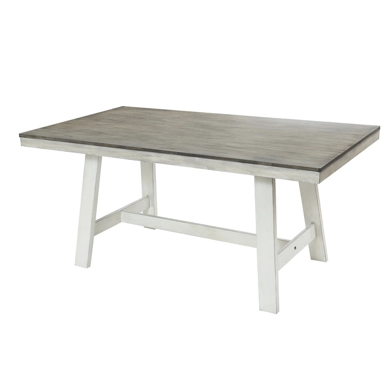 Mesa de comedor rectangular desgastada de color blanco roto y madera de caucho de 64.5 - 29.25 H x 64.57 An x 35.43 P