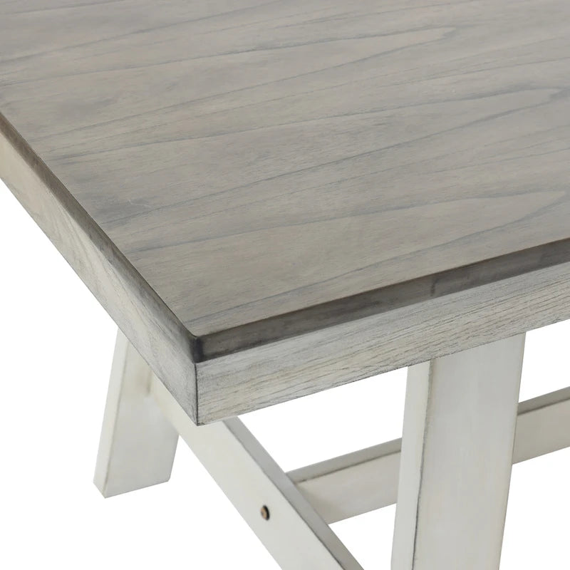 Mesa de comedor rectangular desgastada de color blanco roto y madera de caucho de 64.5 - 29.25 H x 64.57 An x 35.43 P