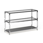 Mesa consola de sofá de cristal contemporáneo de cromo de 2 estantes