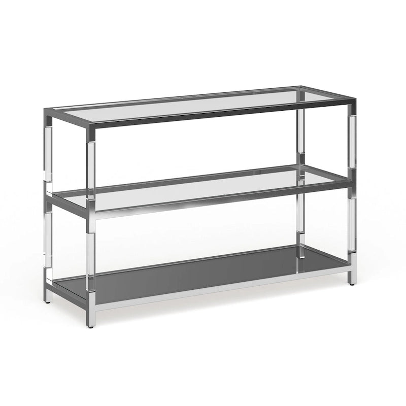 Mesa consola de sofá de cristal contemporáneo de cromo de 2 estantes
