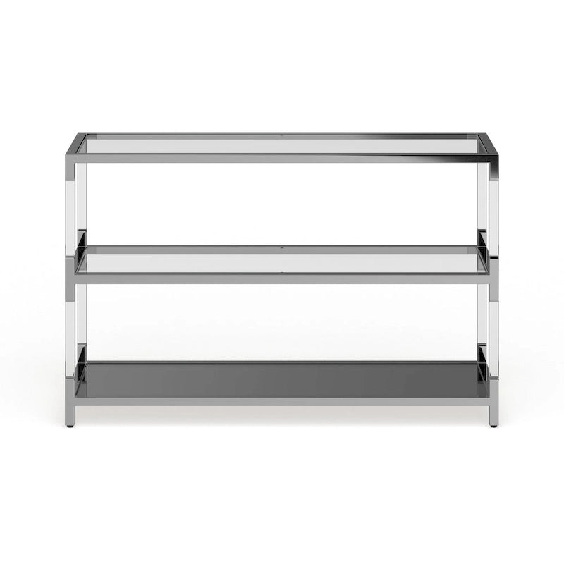 Mesa consola de sofá de cristal contemporáneo de cromo de 2 estantes