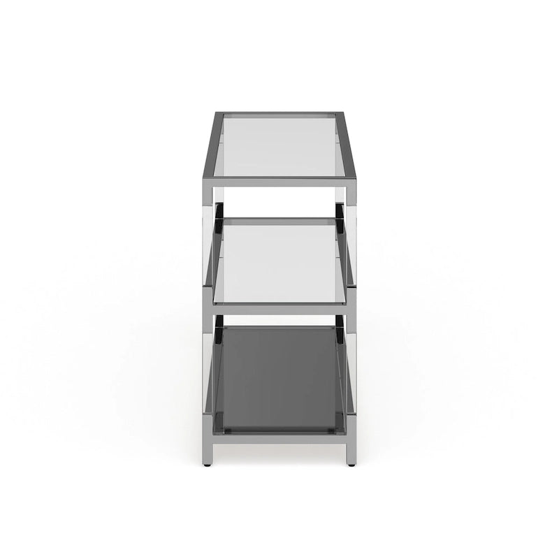 Mesa consola de sofá de cristal contemporáneo de cromo de 2 estantes