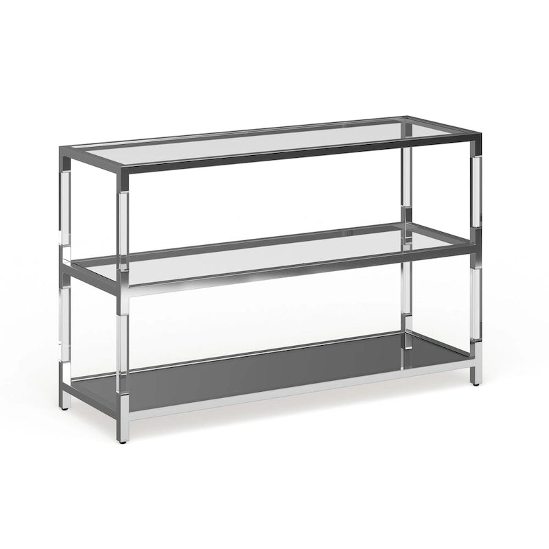 Mesa consola de sofá de cristal contemporáneo de cromo de 2 estantes