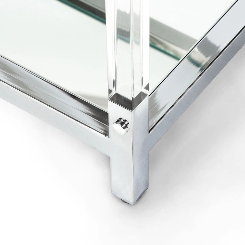 Mesa consola de sofá de cristal contemporáneo de cromo de 2 estantes