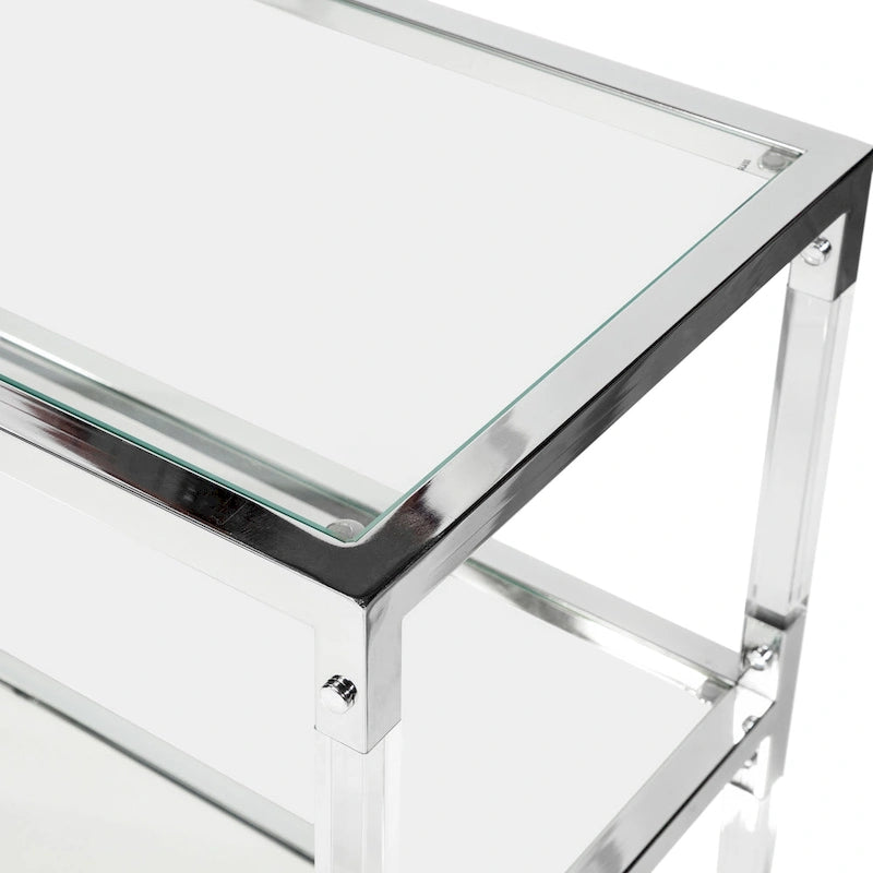 Mesa consola de sofá de cristal contemporáneo de cromo de 2 estantes