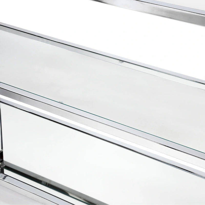 Mesa consola de sofá de cristal contemporáneo de cromo de 2 estantes