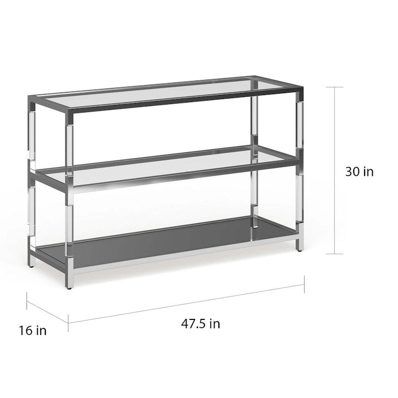 Mesa consola de sofá de cristal contemporáneo de cromo de 2 estantes