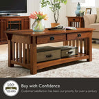 Mesa de centro de madera estilo misionero en tono marrón