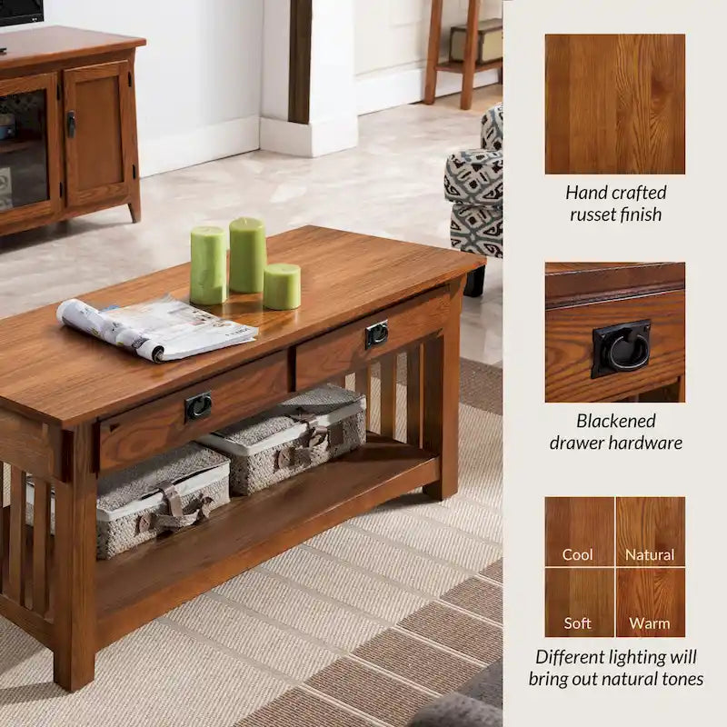 Mesa de centro de madera estilo misionero en tono marrón