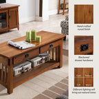 Mesa de centro de madera estilo misionero en tono marrón