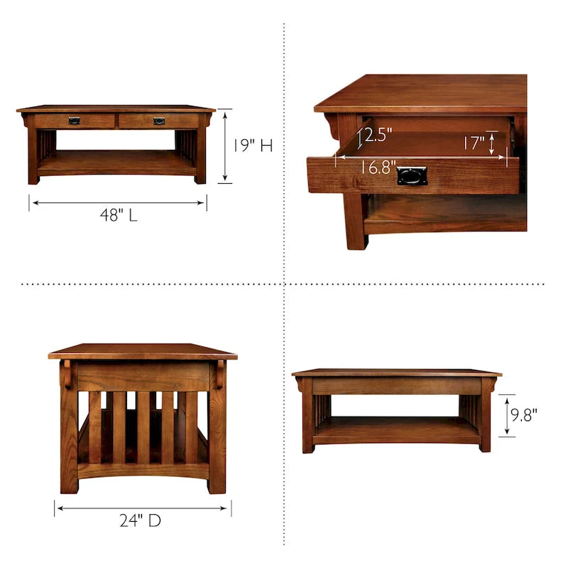 Mesa de centro de madera estilo misionero en tono marrón