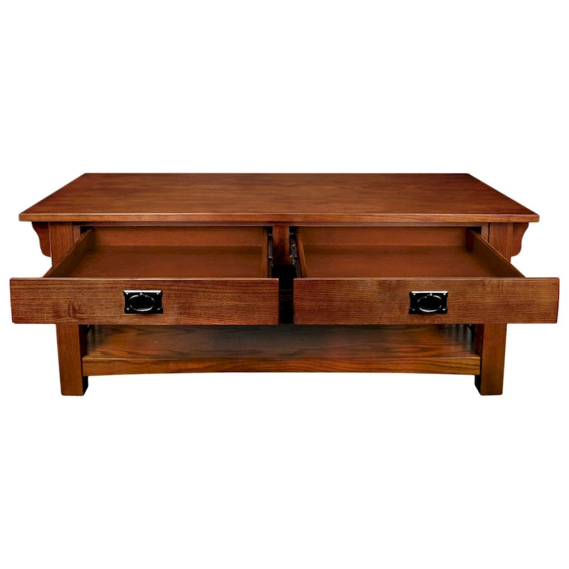 Mesa de centro de madera estilo misionero en tono marrón