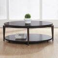 Mesa de centro ovalada Espresso Stone Wood Top, 1 estante, con ruedas