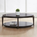 Mesa de centro ovalada Espresso Stone Wood Top, 1 estante, con ruedas