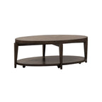 Mesa de centro ovalada Espresso Stone Wood Top, 1 estante, con ruedas
