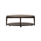 Mesa de centro ovalada Espresso Stone Wood Top, 1 estante, con ruedas