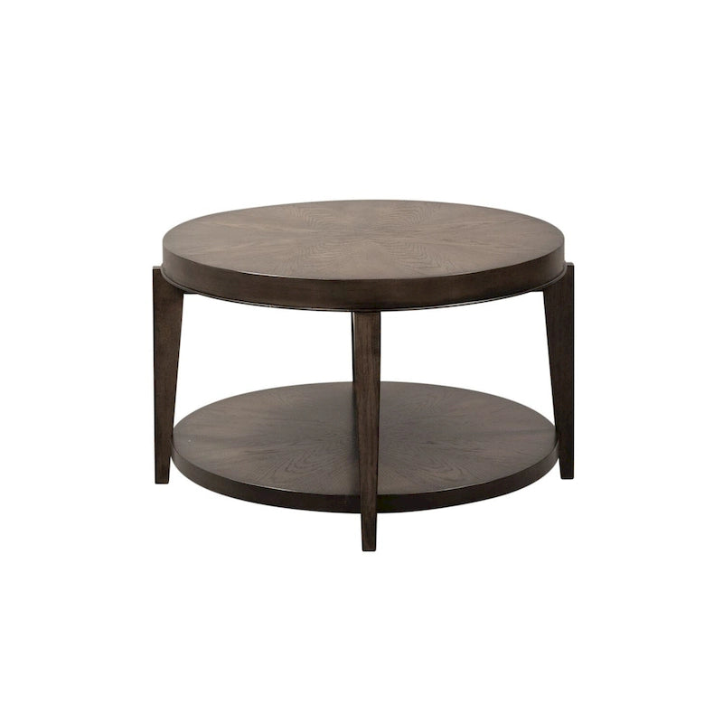 Mesa de centro ovalada Espresso Stone Wood Top, 1 estante, con ruedas