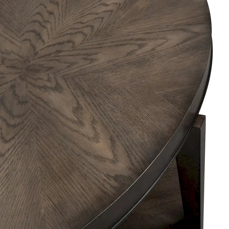 Mesa de centro ovalada Espresso Stone Wood Top, 1 estante, con ruedas