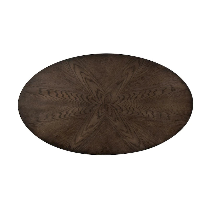 Mesa de centro ovalada Espresso Stone Wood Top, 1 estante, con ruedas