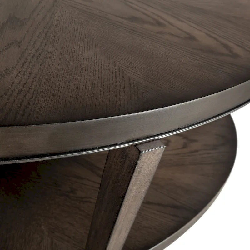 Mesa de centro ovalada Espresso Stone Wood Top, 1 estante, con ruedas