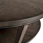 Mesa de centro ovalada Espresso Stone Wood Top, 1 estante, con ruedas