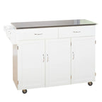 Carro de cocina rodante blanco/espresso con encimera de acero inoxidable