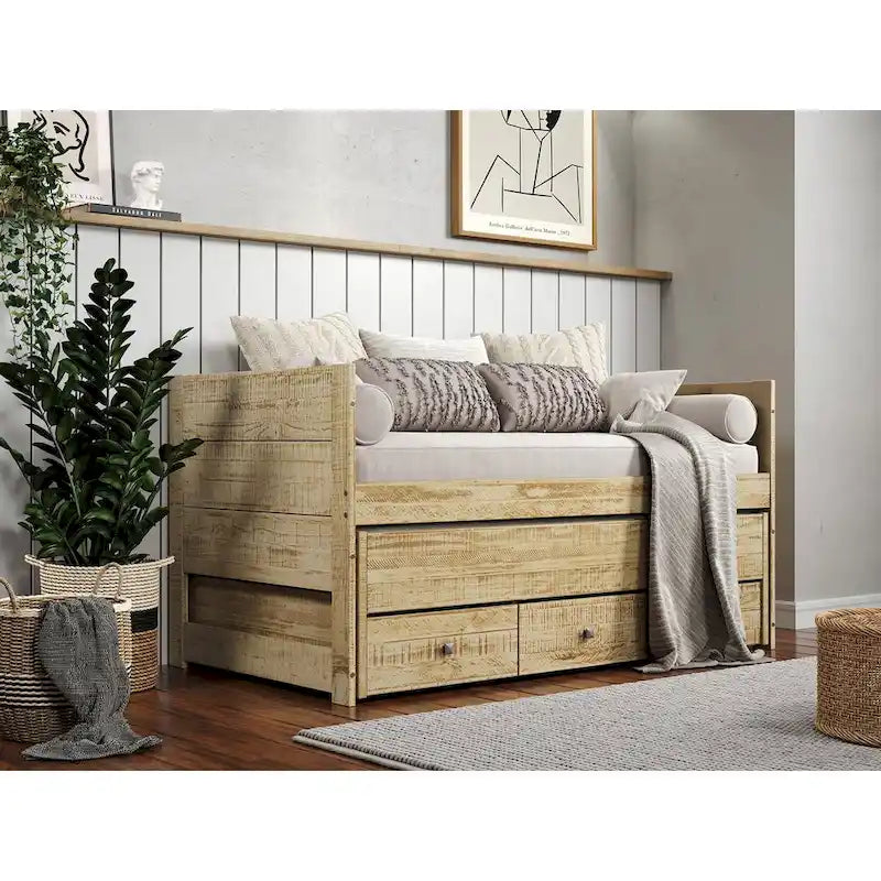 Cama doble multicolor con nido y 3 cajones de almacenamiento, para 2 personas
