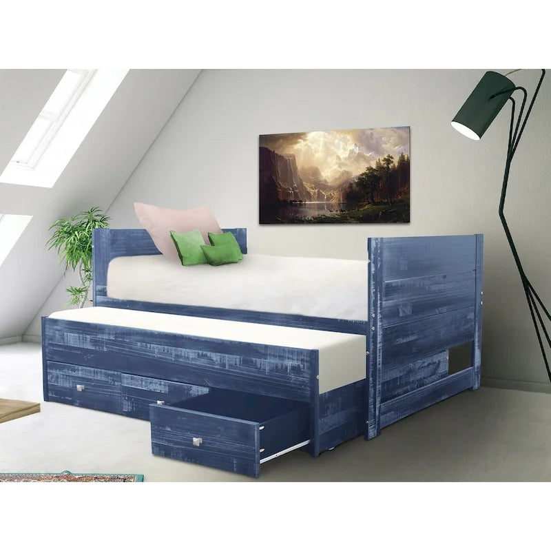 Cama doble multicolor con nido y 3 cajones de almacenamiento, para 2 personas