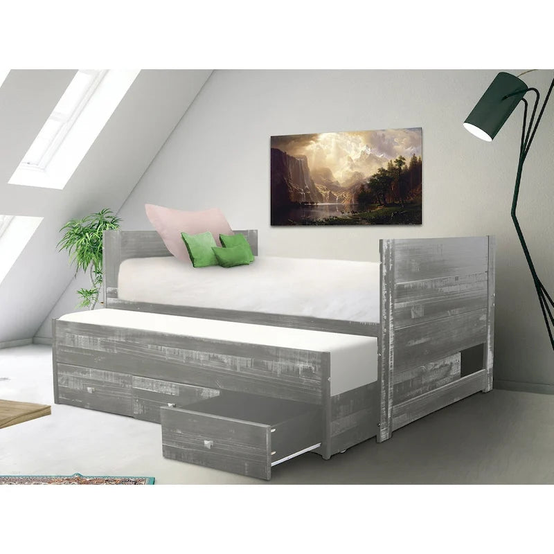 Cama doble multicolor con nido y 3 cajones de almacenamiento, para 2 personas