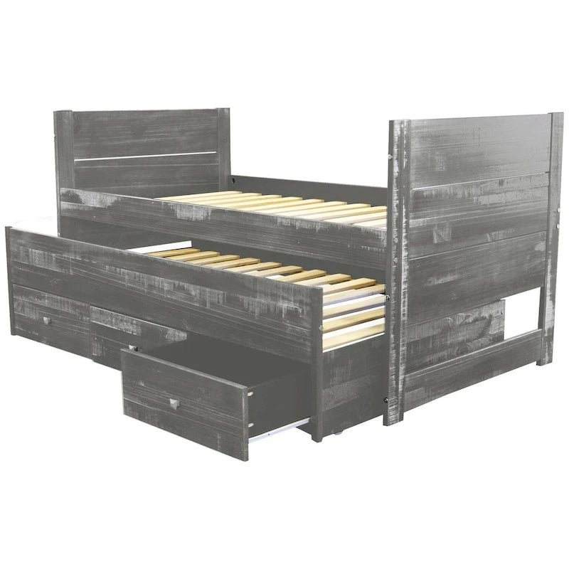 Cama doble multicolor con nido y 3 cajones de almacenamiento, para 2 personas