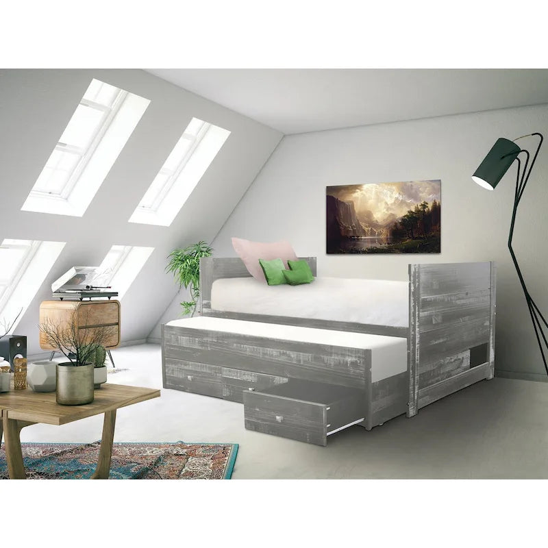 Cama doble multicolor con nido y 3 cajones de almacenamiento, para 2 personas