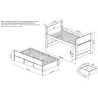Cama doble multicolor con nido y 3 cajones de almacenamiento, para 2 personas