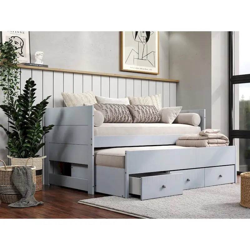 Cama doble multicolor con nido y 3 cajones de almacenamiento, para 2 personas