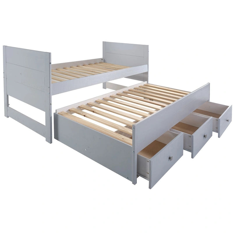 Cama doble multicolor con nido y 3 cajones de almacenamiento, para 2 personas