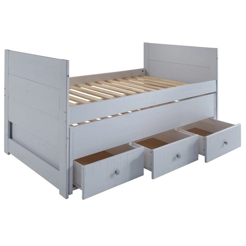 Cama doble multicolor con nido y 3 cajones de almacenamiento, para 2 personas