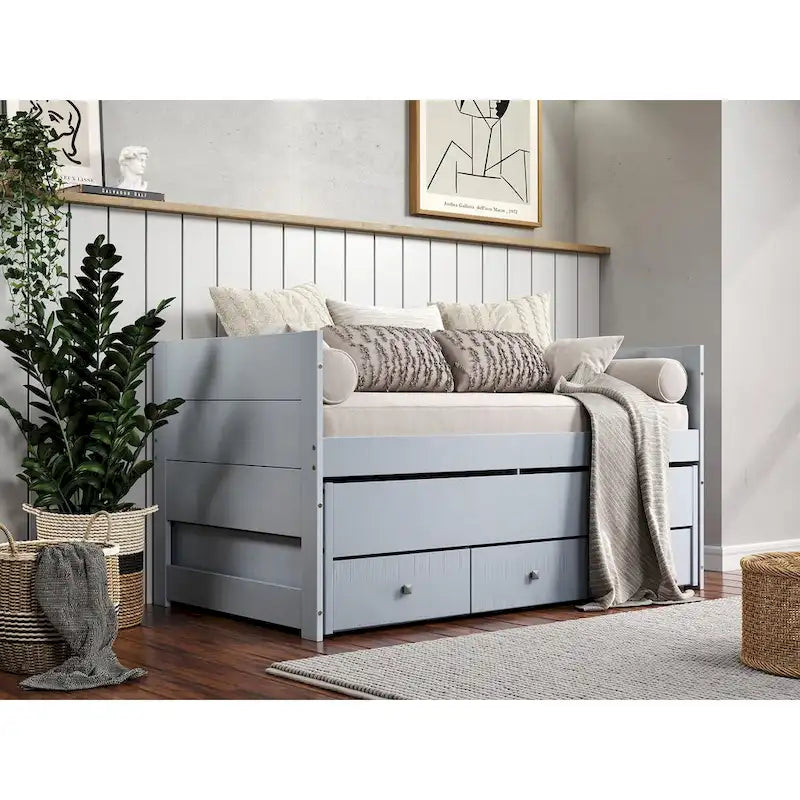 Cama doble multicolor con nido y 3 cajones de almacenamiento, para 2 personas