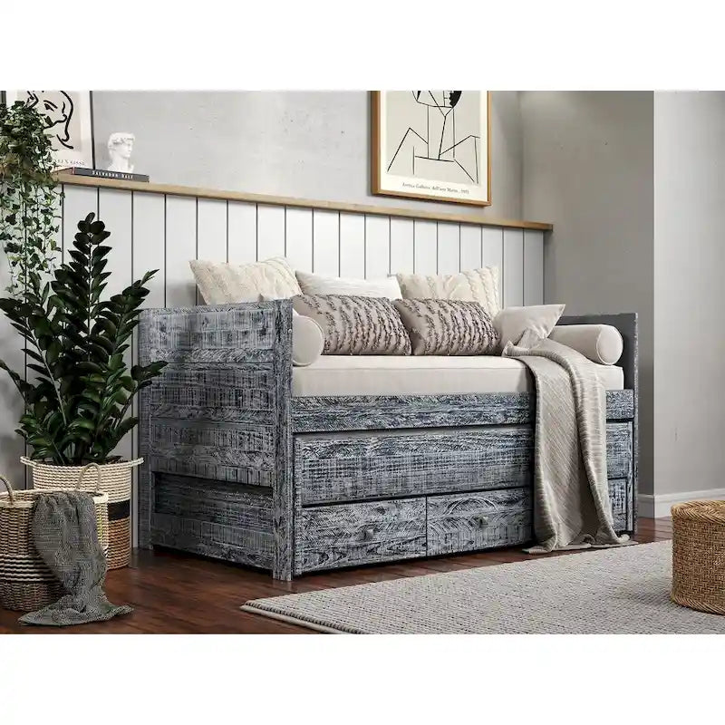 Cama doble multicolor con nido y 3 cajones de almacenamiento, para 2 personas