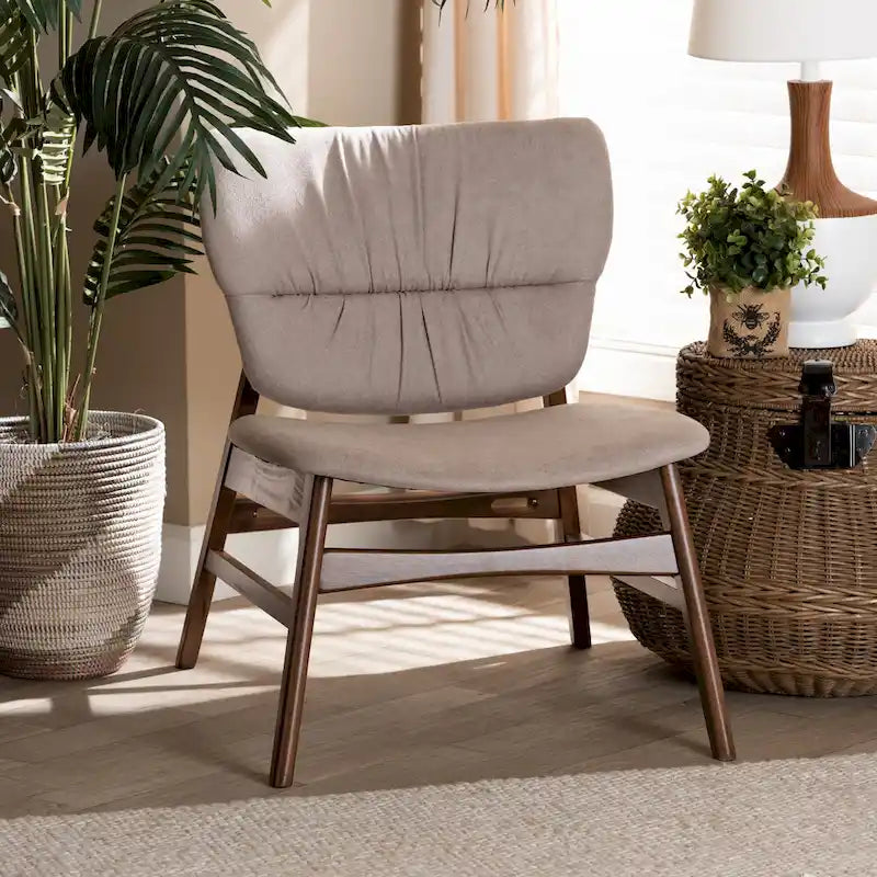 Sillón decorativo capitoné estilo Mid-Century, individual, beige/gris