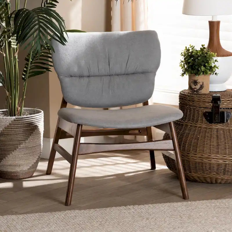 Sillón decorativo capitoné estilo Mid-Century, individual, beige/gris