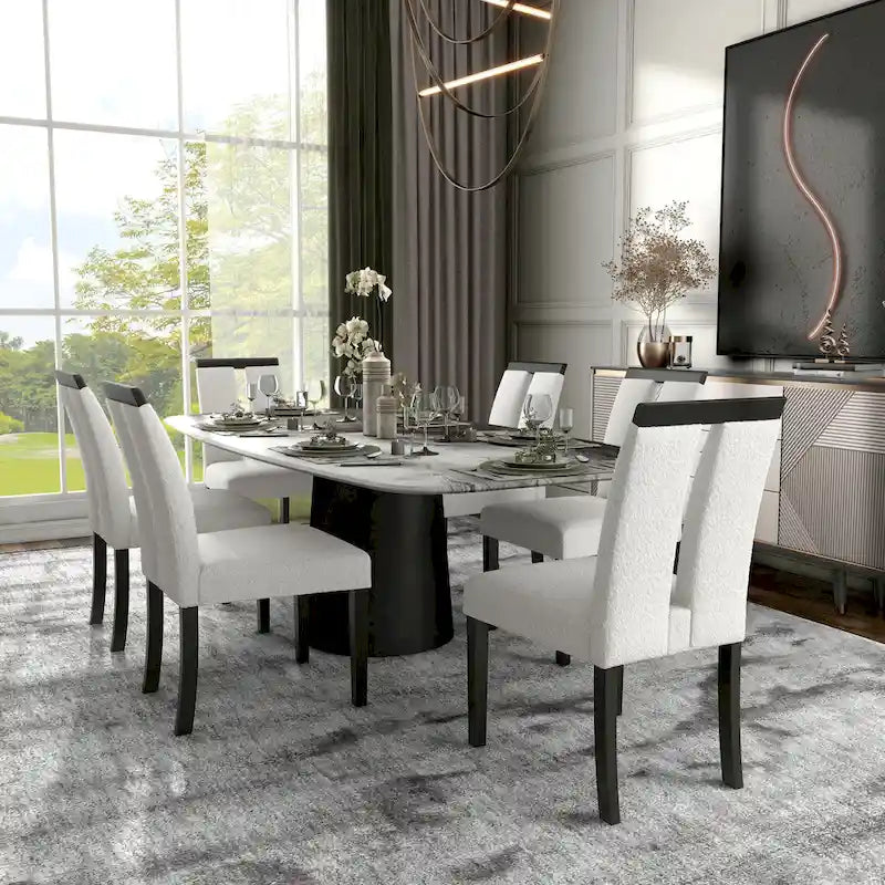 Sillas de comedor modernas blancas y negras, tapizadas, juego de 2