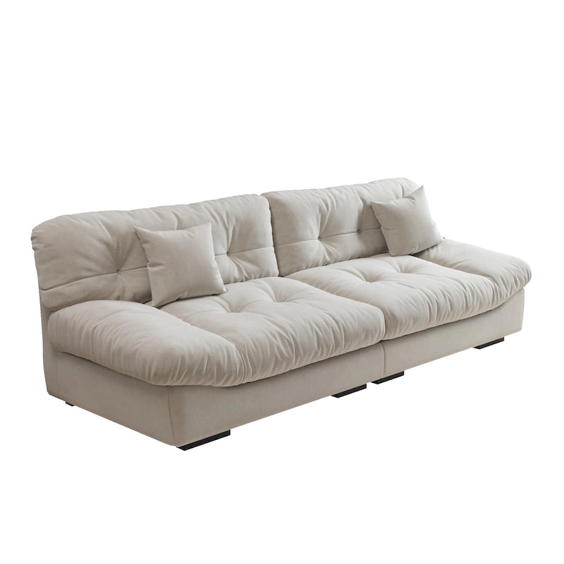 Sofá seccional de terciopelo gris/rosa/beige – forma de nube, 3 asientos