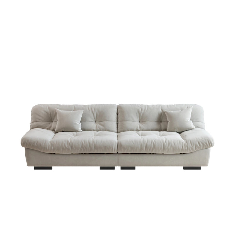 Sofá seccional de terciopelo gris/rosa/beige – forma de nube, 3 asientos