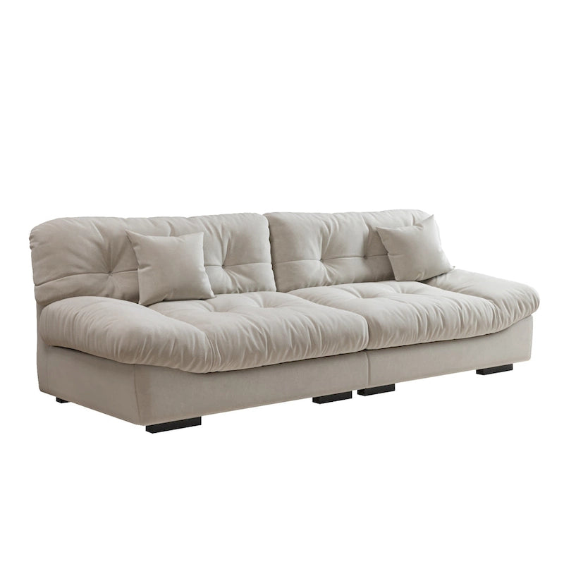 Sofá seccional de terciopelo gris/rosa/beige – forma de nube, 3 asientos